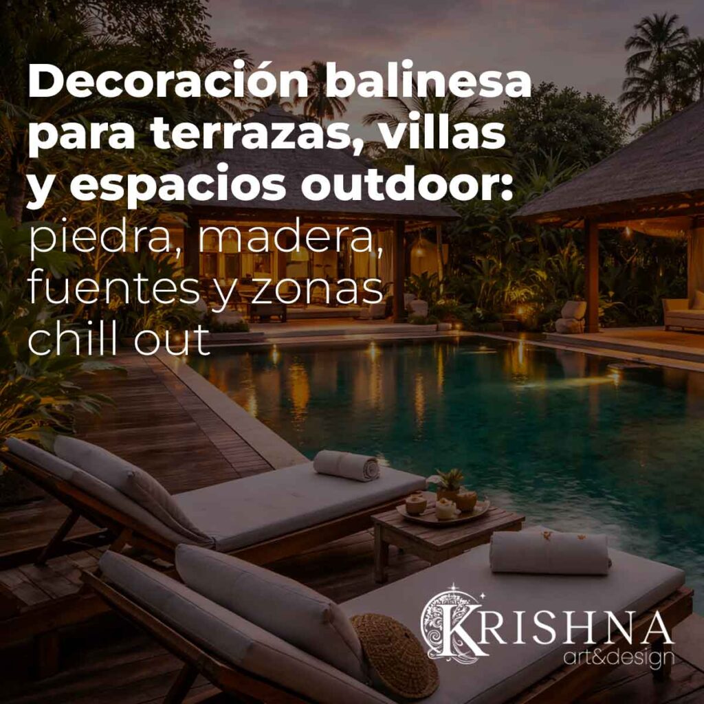 Decoración balinesa para terrazas y villas con piscina, madera natural y zona chill out