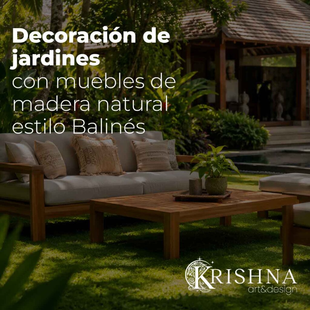 Decoración de jardines con muebles de teca en zona exterior con sofá, sillón y mesa de madera natural