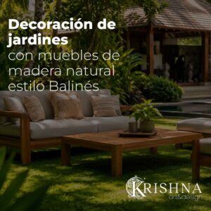 Decoración de jardines con muebles de teca en zona exterior con sofá, sillón y mesa de madera natural