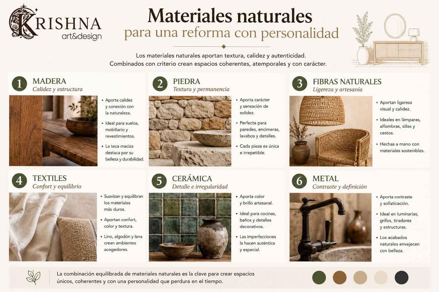 Muestras de materiales naturales para una reforma de vivienda con personalidad