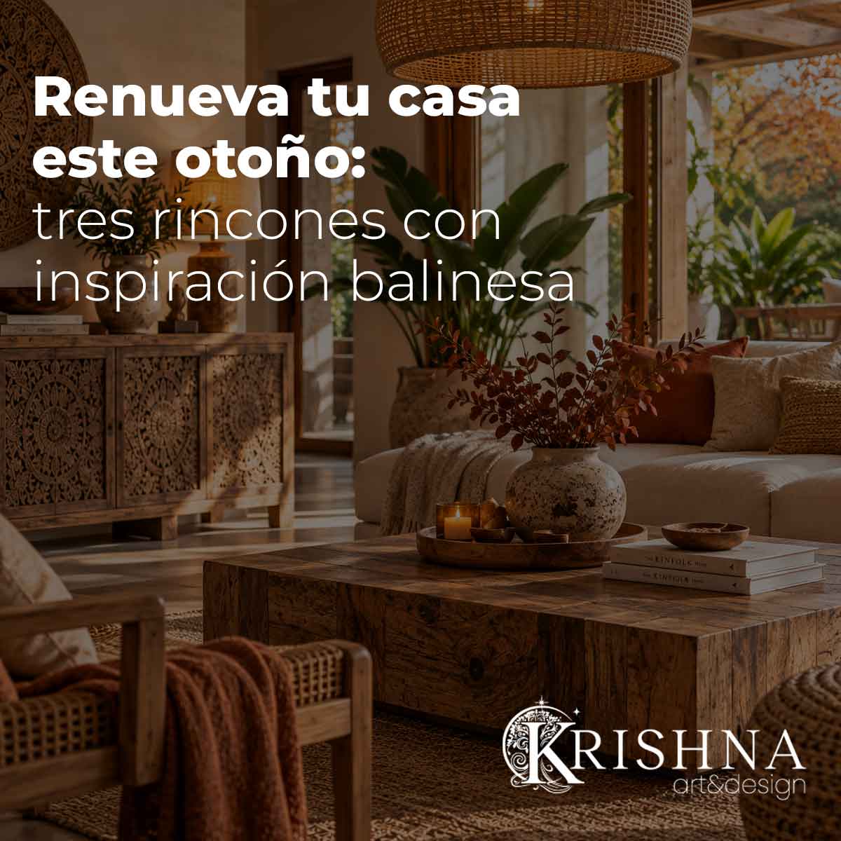 Decoración de otoño con inspiración balinesa en un salón acogedor